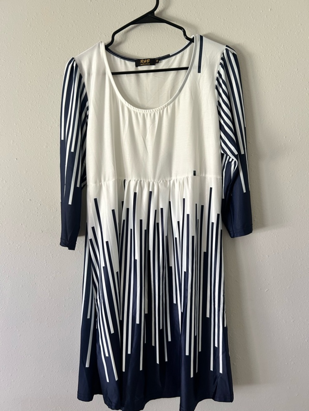 Vintage Elegant Navy and White Stripe Cascade Women's Dress Size XL
